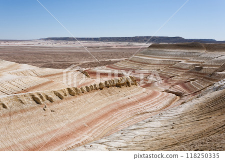 Kyzylkup plateau landscape, Mangystau desert. Rock strata formations 118250335