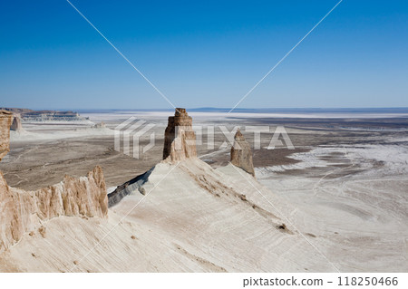 Stunning Mangystau landscape, Kazakhstan. Rock pinnacles view, Bozzhira valley Stunning Mangystau landscape, Kazakhstan. Rock pinnacles view, Bozzhira valley 118250466