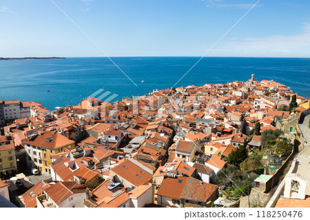 Piran medieval town aerial view, Slovenia 118250476