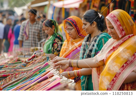 Indian neighbors enjoying market shopping together 118250813
