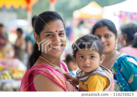 Indian family volunteering at community event Indian family volunteering at community event 118250823
