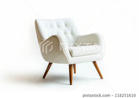 Sleek and contemporary white accent chair with minimalist design, isolated on white Sleek and contemporary white accent chair with minimalist design, isolated on white 118251610