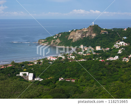 Panorama of San Juan Del Sur bay beach 118251665