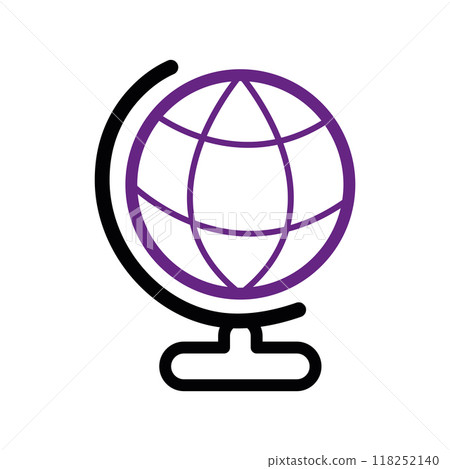 Globe icon with purple continents and black stand Vector 118252140