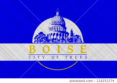 Flag of the city of Boise, capital of Idaho, USA, on a textured background. Conceptual collage 118252174