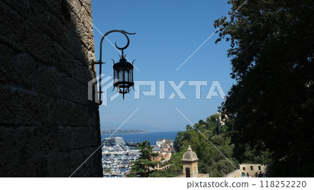 Beautiful forged lantern on the wall of the Monaco castle 118252220