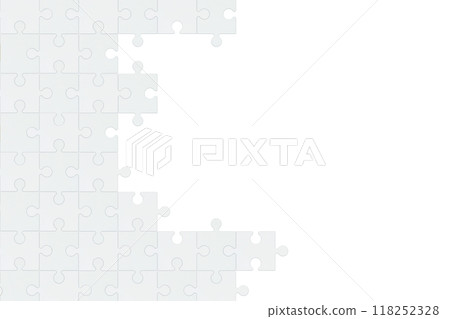 Pattern material with a white jigsaw puzzle completed from the left side Pattern material with a white jigsaw puzzle completed from the left side 118252328