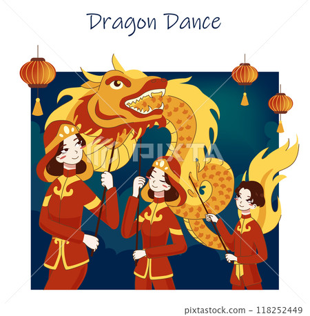 Traditional chinese fest set. Mid-Autumn festival, moon festival or mooncake festival. Happy asian family celebrate national autumn holiday. Flat vector illustration 118252449