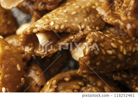View of a plate of shebaquia, typical sweet of the month of Ramadan in Morocco View of a plate of shebaquia, typical sweet of the month of Ramadan in Morocco 118252461