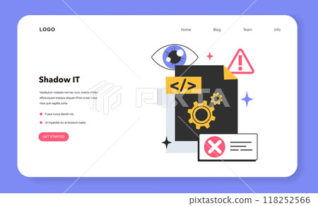 Shadow IT web banner or landing page. Corporate computer systems designed to address the flaws in centralized information system. Software employee uses without IT approval. Flat vector illustration 118252566