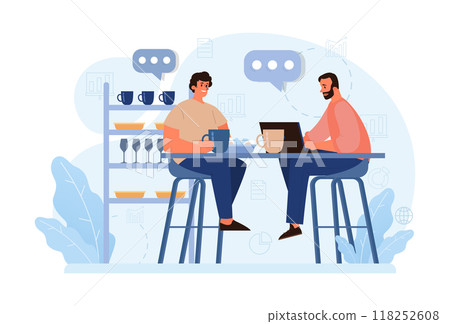 Hygge. Happy character relaxing at home, family members leisure time. Slow lifestyle approach. Idea of coziness and comfort. Body and mind balance. Flat vector illustration Hygge. Happy character relaxing at home, family members leisure time. Slow lifestyle approach. Idea of coziness and comfort. Body and mind balance. Flat vector illustration 118252608