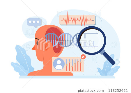 Healthtech. Innovative diagnosis and treatment methodics. Telemedicine, health monitoring, laboratory research. Modern technologies for disease prevention and treatment. Flat vector illustration Healthtech. Innovative diagnosis and treatment methodics. Telemedicine, health monitoring, laboratory research. Modern technologies for disease prevention and treatment. Flat vector illustration 118252621
