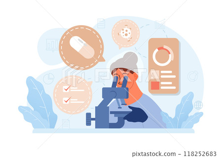 Healthtech. Innovative diagnosis and treatment methodics. Telemedicine, health monitoring, laboratory research. Modern technologies for disease prevention and treatment. Flat vector illustration Healthtech. Innovative diagnosis and treatment methodics. Telemedicine, health monitoring, laboratory research. Modern technologies for disease prevention and treatment. Flat vector illustration 118252683