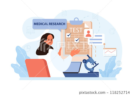 Healthtech. Innovative diagnosis and treatment methodics. Telemedicine, health monitoring, laboratory research. Modern technologies for disease prevention and treatment. Flat vector illustration Healthtech. Innovative diagnosis and treatment methodics. Telemedicine, health monitoring, laboratory research. Modern technologies for disease prevention and treatment. Flat vector illustration 118252714