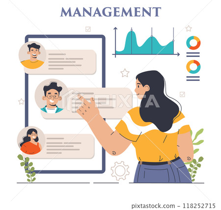 Management. Successful strategy development and business planning. Motivation and leadership. Project manager, company ceo idea. Flat vector illustration 118252715