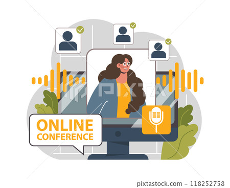 Virtual event. Online education or conference. Live stream didgital course. Remote education through the Internet. Flat vector illustration 118252758
