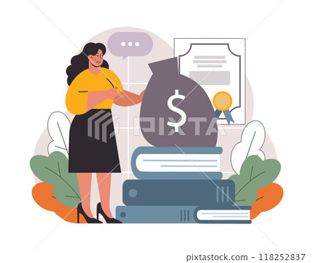 Student debt. Young graduated character with a financial crisis. Expencive education loan. Payment problem after a graduation. Flat vector illustration 118252837