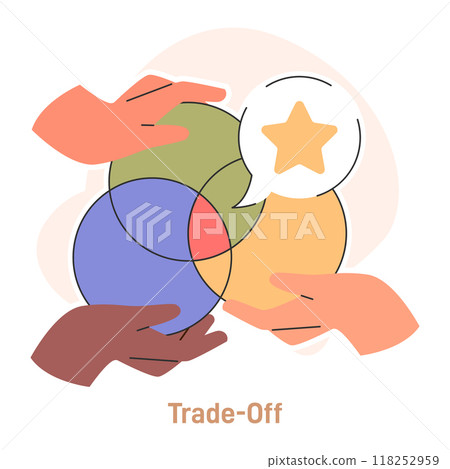 Compromise. Finding common ground and search for mutual agreement. Trade-off between characters. Establishing a cooperative relationship. Flat vector illustration 118252959