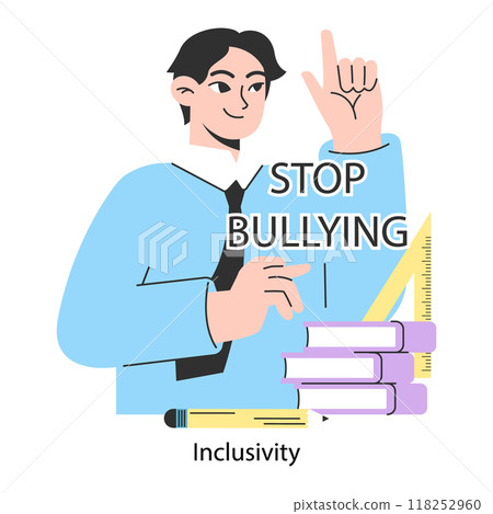 School bullying. Students' mental health awareness in school. Children upbringing and education. School inclusivity, anti-bullying program. Modern approach to teaching. Flat vector illustration 118252960
