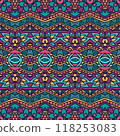 Ethnic boho geometric psychedelic colorful print with doodle Vector seamless pattern Bohemian style 118253083