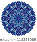 Abstract Winter Blue ethnic geometric mandala decoration. Round ornamental medallion in folk art style 118253086