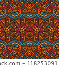 Abstract Tribal vintage indian textile ethnic seamless pattern ornamental. Vector colorful geomertric art background 118253091