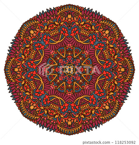 Vector floral art mandala. Ethnic design with colorful ornament. Arabesque medallion vector 118253092