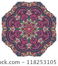 Mandala ornamental motif abstract geometric design. Vector boho psychdedlic colors print 118253105