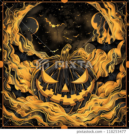 creative cover art showcases a pumpkin with bats in an eerie Halloween atmosphere creative cover art showcases a pumpkin with bats in an eerie Halloween atmosphere 118253477
