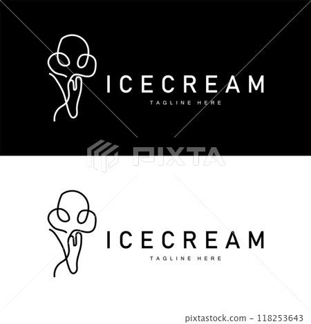 Ice Cream Logo Line Design Sweet Soft Cold Summer Food 118253643