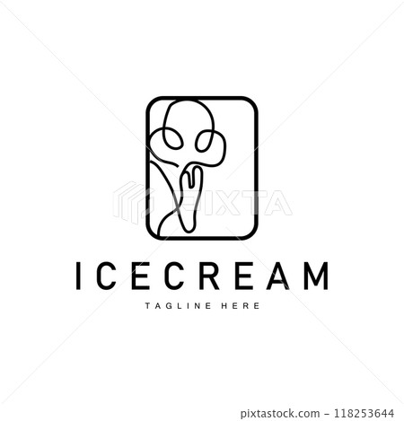 Ice Cream Logo Line Design Sweet Soft Cold Summer Food 118253644