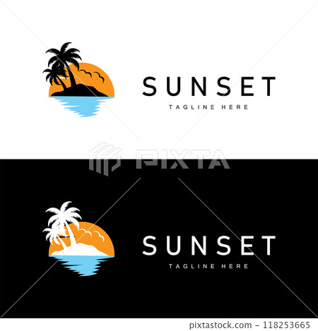 Sunset Sea View Beach Logo Design Summer Vacation Place 118253665