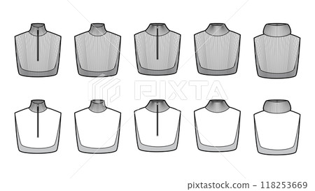 Set of Add-on Knit Collars detachable accessories zipper fastening Turtleneck Sweater technical fashion illustration Set of Add-on Knit Collars detachable accessories zipper fastening Turtleneck Sweater technical fashion illustration 118253669