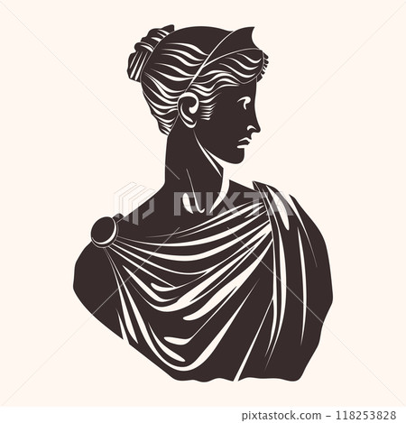 Antic sculpture Aphrodite or Venus. Ancient woman statue, female bust icon isolated on white background 118253828
