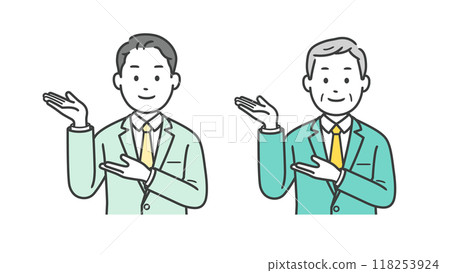 Upper body illustration of a businessman giving directions 118253924