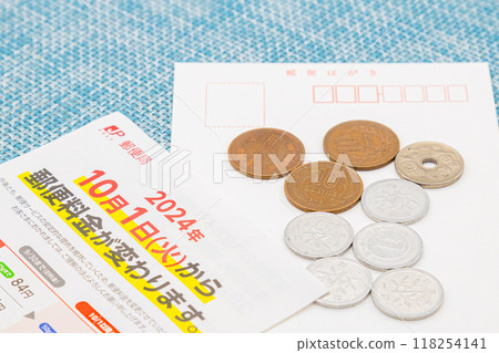 Image of the postal fee increase from October 2024. A postcard and an 85 yen note are placed on the counter. Image of the postal fee increase from October 2024. A postcard and an 85 yen note are placed on the counter. 118254141