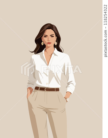 young woman standing with her head in hands illustration 118254322