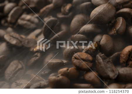 Coffee beans Steam rising from roasted coffee beans Coffee beans Steam rising from roasted coffee beans 118254370