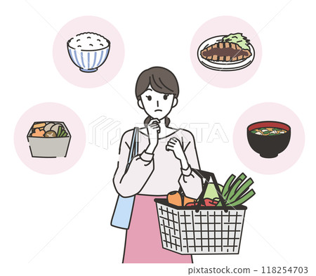 一位家庭主婦邊購物邊思考菜單 118254703