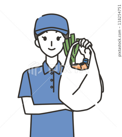 女性工作人員將商品交給購物助手 女性工作人員將商品交給購物助手 118254751