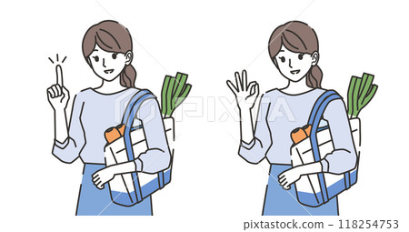 A woman pointing and a woman making an OK pose 118254753