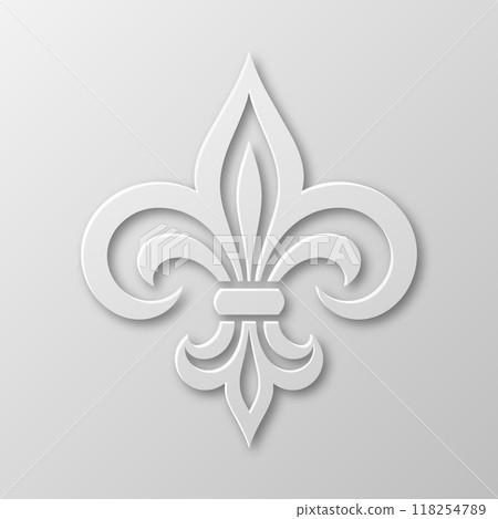 Vector Realistic Paper 3d Fleur De Lis Closeup on White Background. Heraldic Lily Sign, Vector Illustration Vector Realistic Paper 3d Fleur De Lis Closeup on White Background. Heraldic Lily Sign, Vector Illustration 118254789