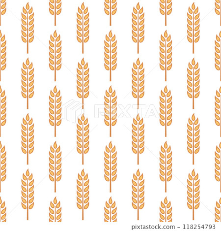 Vector Seamless Pattern with Agriculture Wheat and Cereal Ears. Organic Wheat, Rice Ear Design Template. Bread, Beer Packaging, Farming, Organic Food Concepts 118254793