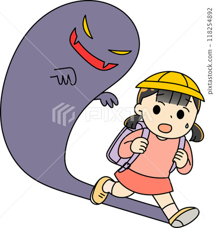 Girl being chased by a scary shadow Girl being chased by a scary shadow 118254892