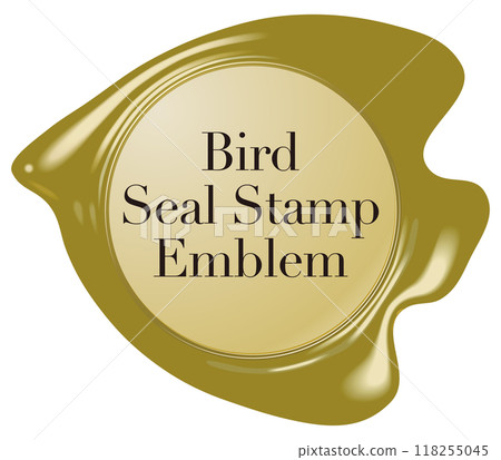 Yellow seal stamp emblem in the shape of a bird Sample text Vector illustration 118255045