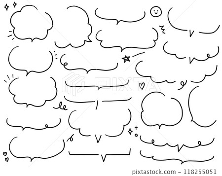 A vector illustration set of hand-drawn speech bubbles. Speech bubbles, frames, stylish, handwritten, hearts, stars A vector illustration set of hand-drawn speech bubbles. Speech bubbles, frames, stylish, handwritten, hearts, stars 118255051