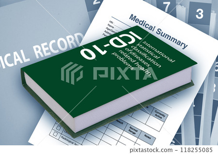 ICD-10 diseases classification manuals, medical record folder and medical summery form. ICD-10 diseases classification manuals, medical record folder and medical summery form. 118255085