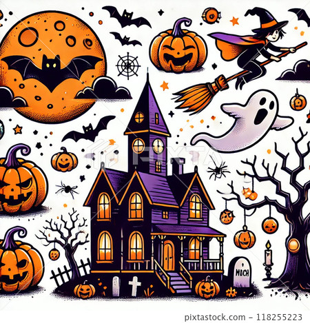 Halloween background with pumpkins and halloween cute Halloween background with pumpkins and halloween cute 118255223