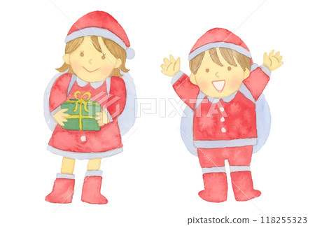 Vector illustration of children dressed in cute Christmas costumes with a watercolor touch 118255323