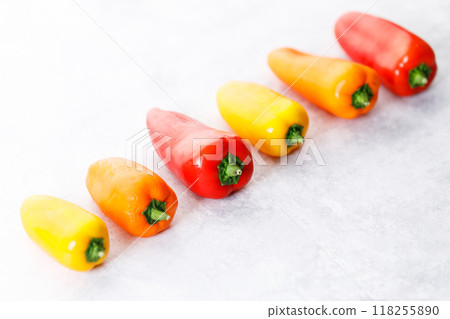Colorful Sweet Pepper Chili, Baby Small Bell Pepper on white background 118255890